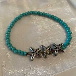 Starfish & Sea Blue Bead Stretch Bracelet